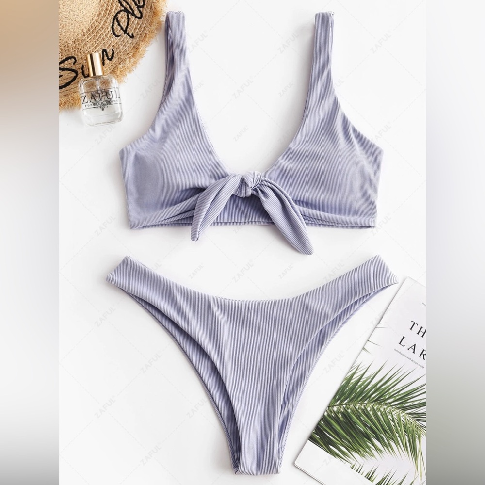 •Zaful• Knotted Ribbed High Cut Bikini